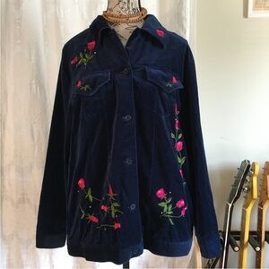 Embroidered Navy Jacket with Pink Accents